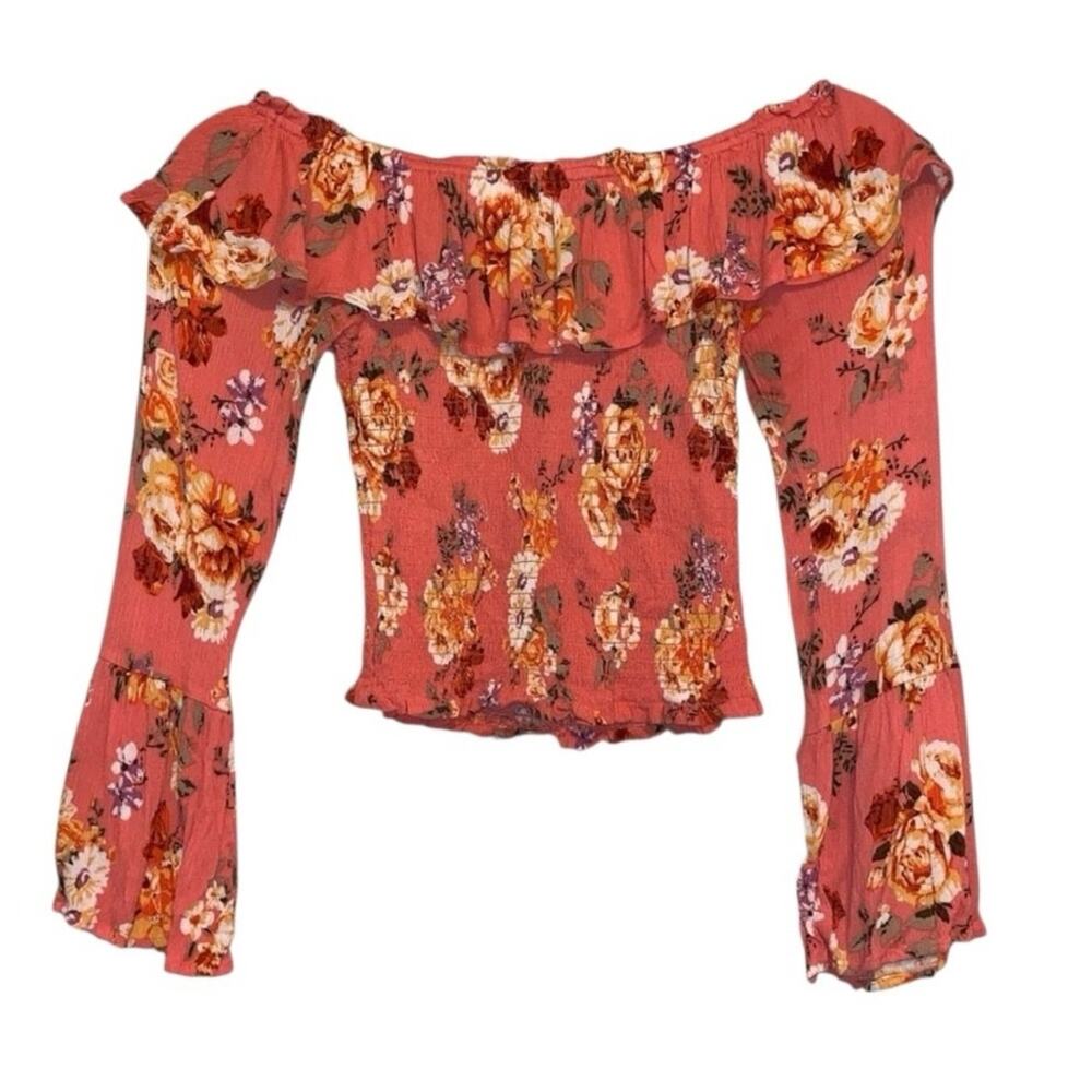 Crave Fame Floral Off the Shoulder Smocked Top Small‎